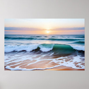 Strandlandschap Kust Zonsondergang Duik Rustig Rel Poster