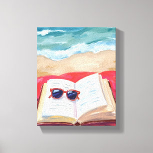 Strandleesboek   Oceaangolven Waterverfschilderij Canvas Afdruk