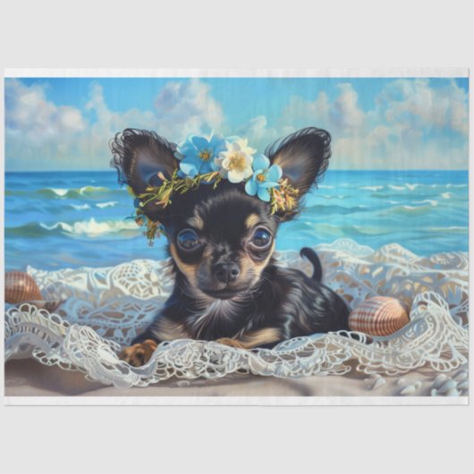 Strandleven Chihuahua puppy decoupage Tissuepapier (Voorkant)