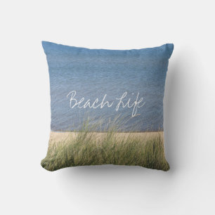 Strandleven Citaten Oceaan Oever Blauw Wit Trend Buitenkussen