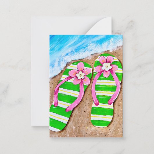 Strandleven Flip Flops Platte Notitiekaarten Notitiekaartje (Voorkant)