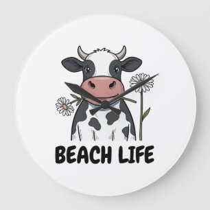 Strandleven Koe Vintage Gravure T-Shirt Ontwerp_1 Grote Klok