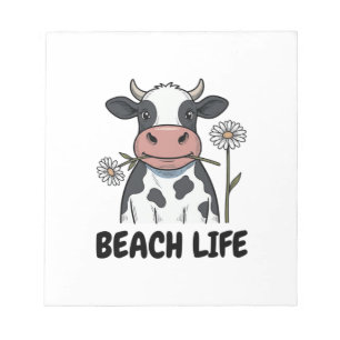 Strandleven Koe Vintage Gravure T-Shirt Ontwerp_1 Notitieblok