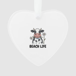 Strandleven Koe Vintage Gravure T-Shirt Ontwerp_1 Ornament