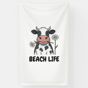 Strandleven Koe Vintage Gravure T-Shirt Ontwerp_1 Spandoek