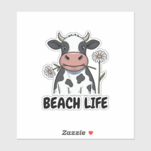 Strandleven Koe Vintage Gravure T-Shirt Ontwerp_1 Sticker