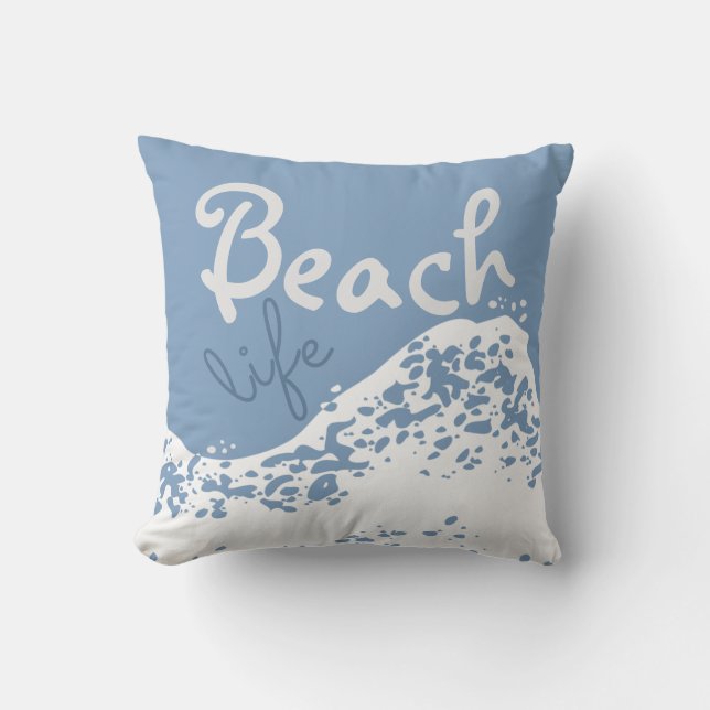 strandleven licht donker blauw golfslag kussen (Voorkant)