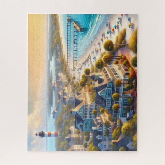 Strandleven met vuurtoren legpuzzel (Verticaal)