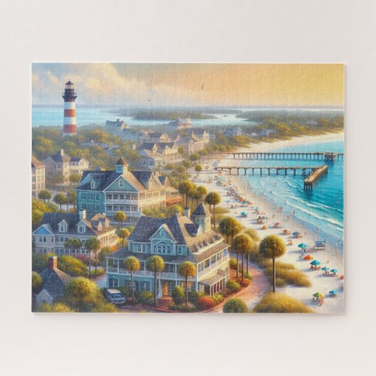 Strandleven met vuurtoren legpuzzel (Horizontaal)