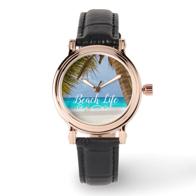 Strandleven Palmboom Horloge (Voorkant)