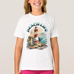 strandleven Tropisch strand en vuurtoren T-shirt