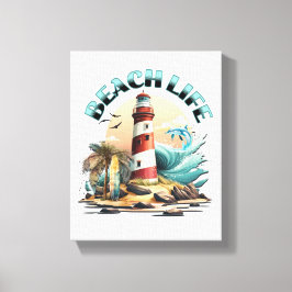 Strandleven | Tropische vuurtoren kunst Canvas Afdruk