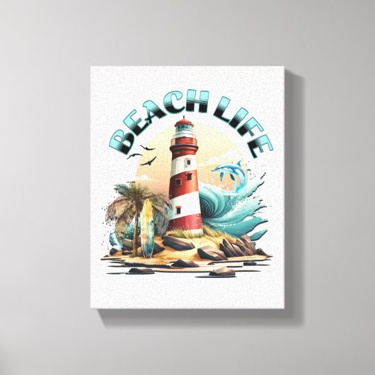 Strandleven | Tropische vuurtoren kunst Canvas Afdruk (Voorkant)