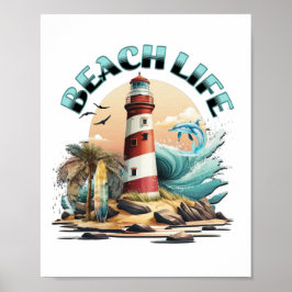 Strandleven | Tropische Vuurtoren Kunst Poster