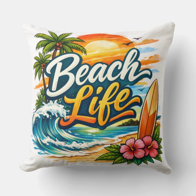 Strandleven – Tropische Zonsondergang Surf Kussen (Voorkant)