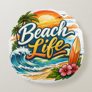 Strandleven – Tropische Zonsondergang Surf Rond Kussen