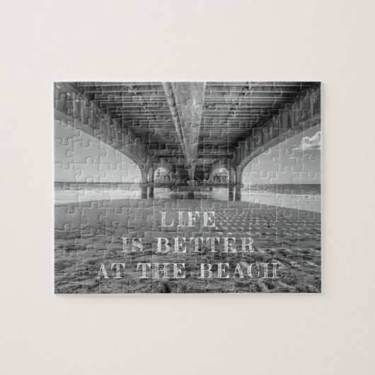 Strandleven Zwart en Wit Foto Typografie Legpuzzel (Horizontaal)