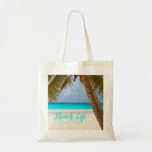 Strandleventas - Zandstrand & Palmbomen Tote Bag (Voorkant)