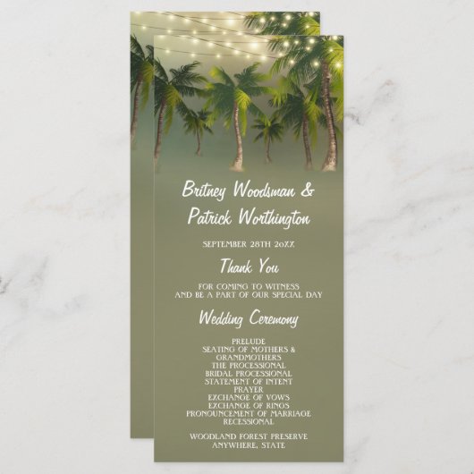 Strandlichten Palm tropische bruiloft programma's (Voorkant / Achterkant)