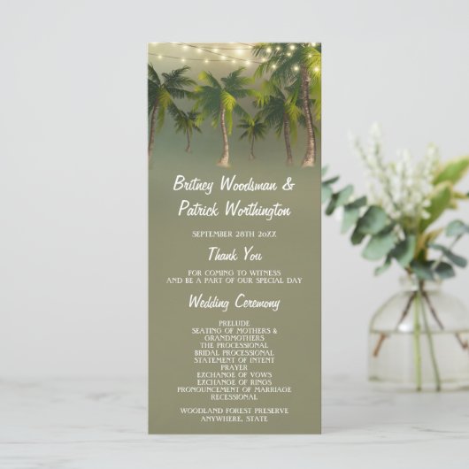 Strandlichten Palm tropische bruiloft programma's (Staand voorkant)