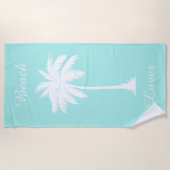 Strandliefhebber Palm Blue White Beach Handdoek (Voorkant)