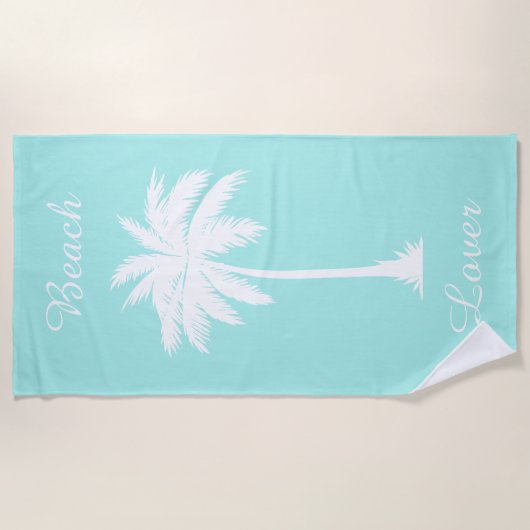 Strandliefhebber Palm Blue White Beach Handdoek (Voorkant)
