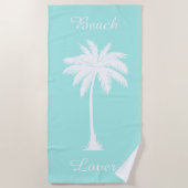 Strandliefhebber Palm Blue White Beach Handdoek (Voorkant)