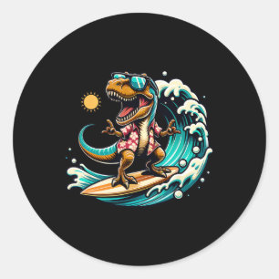 Strandliefhebber T-rex Dinosaur Rijden op Surfplan Ronde Sticker