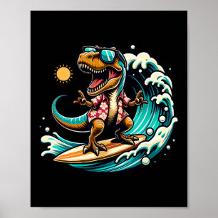 Strandliefhebber T-rex Dinosaur Rijden Surfplank S Poster