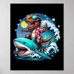 Strandliefhebber T-rex Dinosaurus Ridder Haai Surf Poster