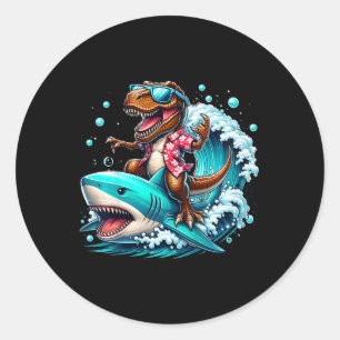 Strandliefhebber T-rex Dinosaurus Ridder Haai Surf Ronde Sticker