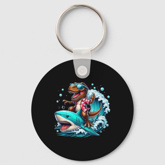Strandliefhebber T-rex Dinosaurus Ridder Haai Surf Sleutelhanger (Voorkant)