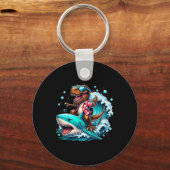Strandliefhebber T-rex Dinosaurus Ridder Haai Surf Sleutelhanger (Voorkant)