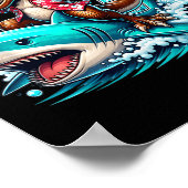 Strandliefhebber T-rex Dinosaurus Riding Shark Sur Poster (Hoek)
