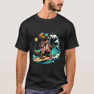 Strandliefhebber T-rex Dinosaurus Rijdt Surfplank  T-shirt