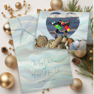 Strandliefhebbers Hart Foto Sjabloon Kerstkaarten