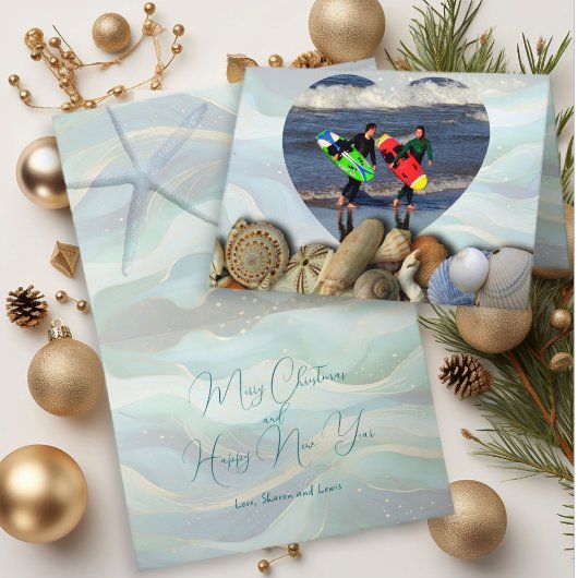 Strandliefhebbers Hart Foto Sjabloon Kerstkaarten