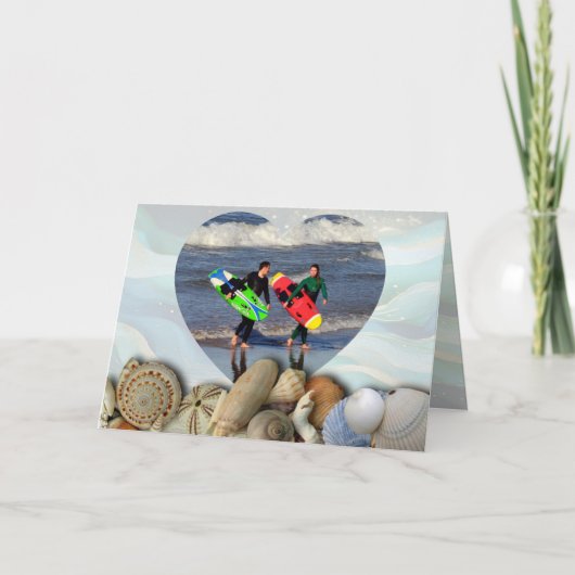 Strandliefhebbers Hart Foto Template Kerst Kaarten (Voorkant)