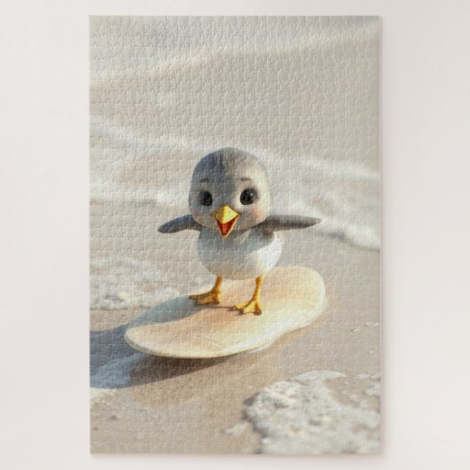 Strandloper leert surfen legpuzzel (Verticaal)