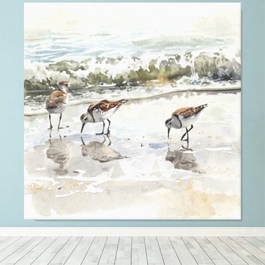 Strandlopers Strand Kunst Aquarellen Canvas Afdruk (Insitu (Houten vloer))