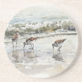 Strandlopers Strand Kunst Aquarellen Zandsteen Onderzetter