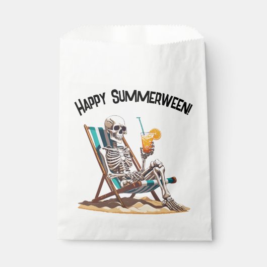 Strandloungen Skeleton Halloween Bedankzakje (Voorkant)