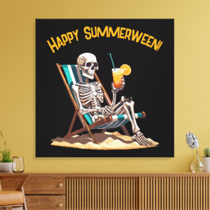 Strandloungen Skeleton Halloween Canvas Afdruk