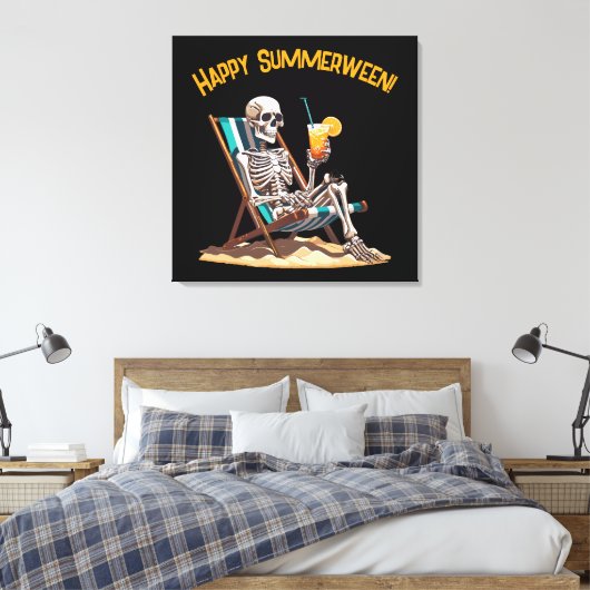 Strandloungen Skeleton Halloween Canvas Afdruk (Insitu (Slaapkamer))
