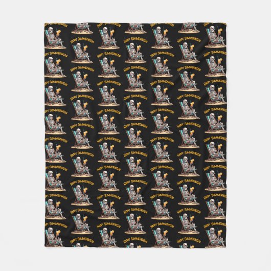 Strandloungen Skeleton Halloween Fleece Deken (Voorkant)