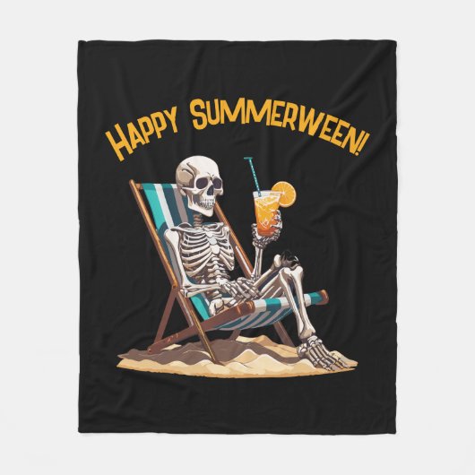 Strandloungen Skeleton Halloween Fleece Deken (Voorkant)