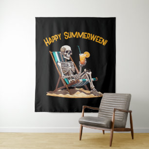 Strandloungen Skeleton Halloween foto achtergrond Wandkleed