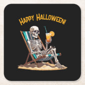 Strandloungen Skeleton Halloween Kartonnen Onderzetters (Voorkant)
