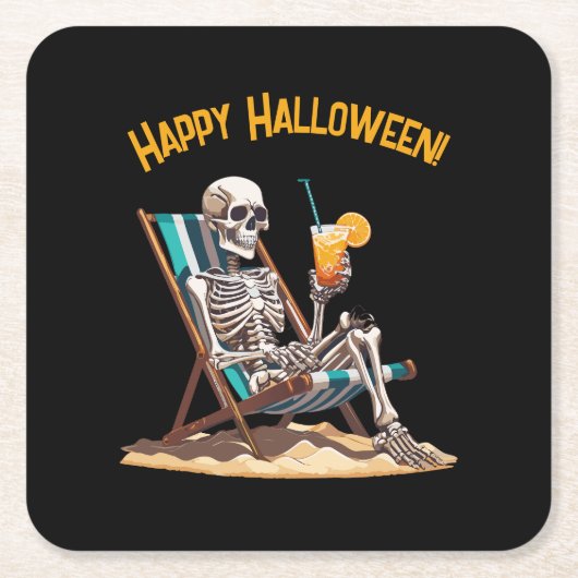 Strandloungen Skeleton Halloween Kartonnen Onderzetters (Voorkant)