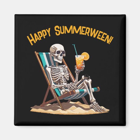 Strandloungen Skeleton Halloween Magneet (Voorkant)